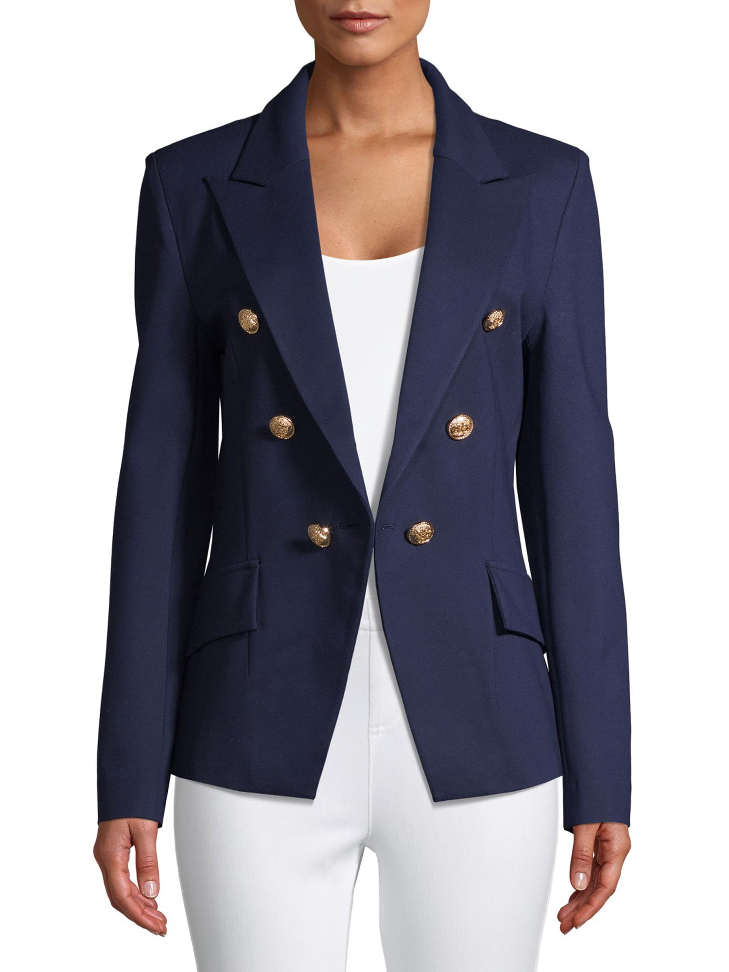 Rising ON Womens Long Sleeve Jacket Double Notch Lapel Sharp Slim Pleated Blazer OL Suit Jacket