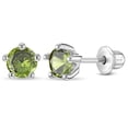 thumbnail image 1 of 925 Sterling Silver Classic 4mm Simulated Peridot Prong Set Girls Screw Backs, 1 of 6