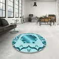 thumbnail image 4 of Ahgly Company Tapis Rond Lavable en Machine Intérieur Transitionnel Bleu, 7 Pieds Rond, 4 of 7