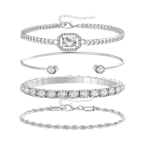 4 pzs Pulseras plata para mujer,joyeria Lab.g plateadas
