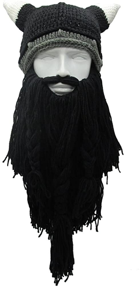 Adult Beard Beanie Horn Hat Funny Skull 