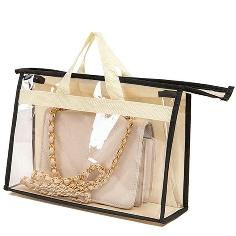Protable Clear Women Purse Handbag Dust Cover Craft Storage Bag With Zipper  for Dust Water Proof Protector Travel S Beige 