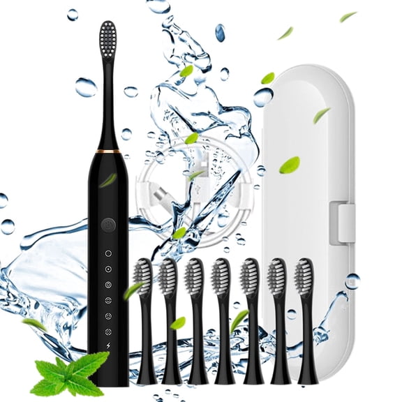 VANLOFE 6 Modes Electric Toothbrush With 8 Brush Heads Portable travel toothbrush Black