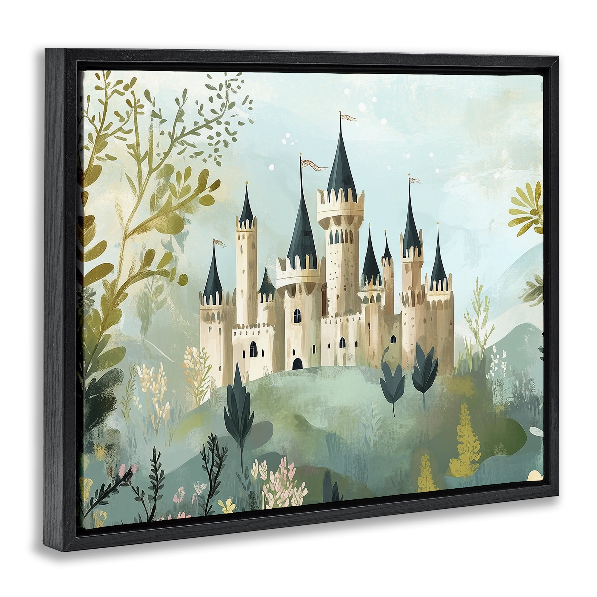 Stupell Industries Princess' Castle View Black Framed Floater Canvas Wall Art, design by Christine Simpson Art