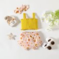 thumbnail image 4 of Fesfesfes Toddler Girl 2 Piece Outfits Toddler Kids Baby Girls Fashion Cute Flower Print Ruffles Vest Shorts Hairband Suit 18-24 Months, 4 of 6