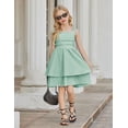 thumbnail image 5 of Oudiya Girls Summer Green Dresses Spaghetti Strap Flowy Tiered Ruched Smocked Back Casual Beach Midi Easter Sundress,6-14Y, 5 of 6