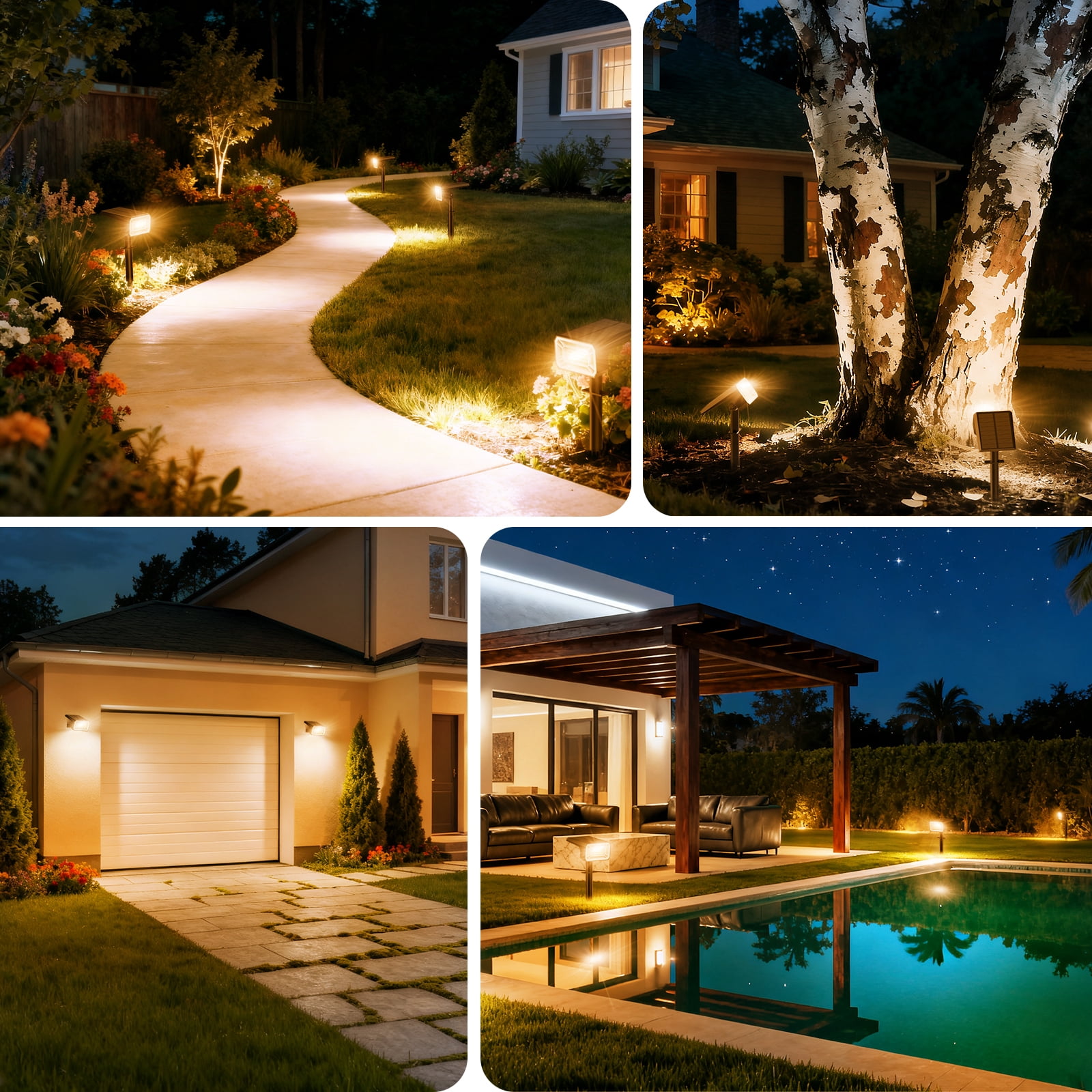 Solar Spot Lights Outdoor [4 Pack, IP65] - 100 High-Lumen LEDs, 12 Modes & Auto On/Off. Warm White Landscape Lights for Yard, Garden & Pathway.