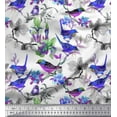 thumbnail image 1 of Soimoi Modal Satin Fabric Floral & Sparrow Bird Print Fabric by The Yard 42 Inch Wide, 1 of 3