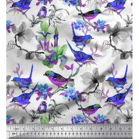 Soimoi Cotton Duck Fabric Floral & Sparrow Bird Fabric Prints by Yard 42 Inch Wide