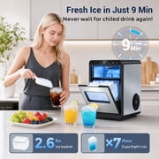 Snowyermine Nugget Ice Maker Countertop, 44 lbs per Day, Soft, Chewable Sonic-Style Pebble Ice, One-Touch Self-Cleaning, Stainless Steel, Silver, for Home, Kitchen, Office, RV and Camping