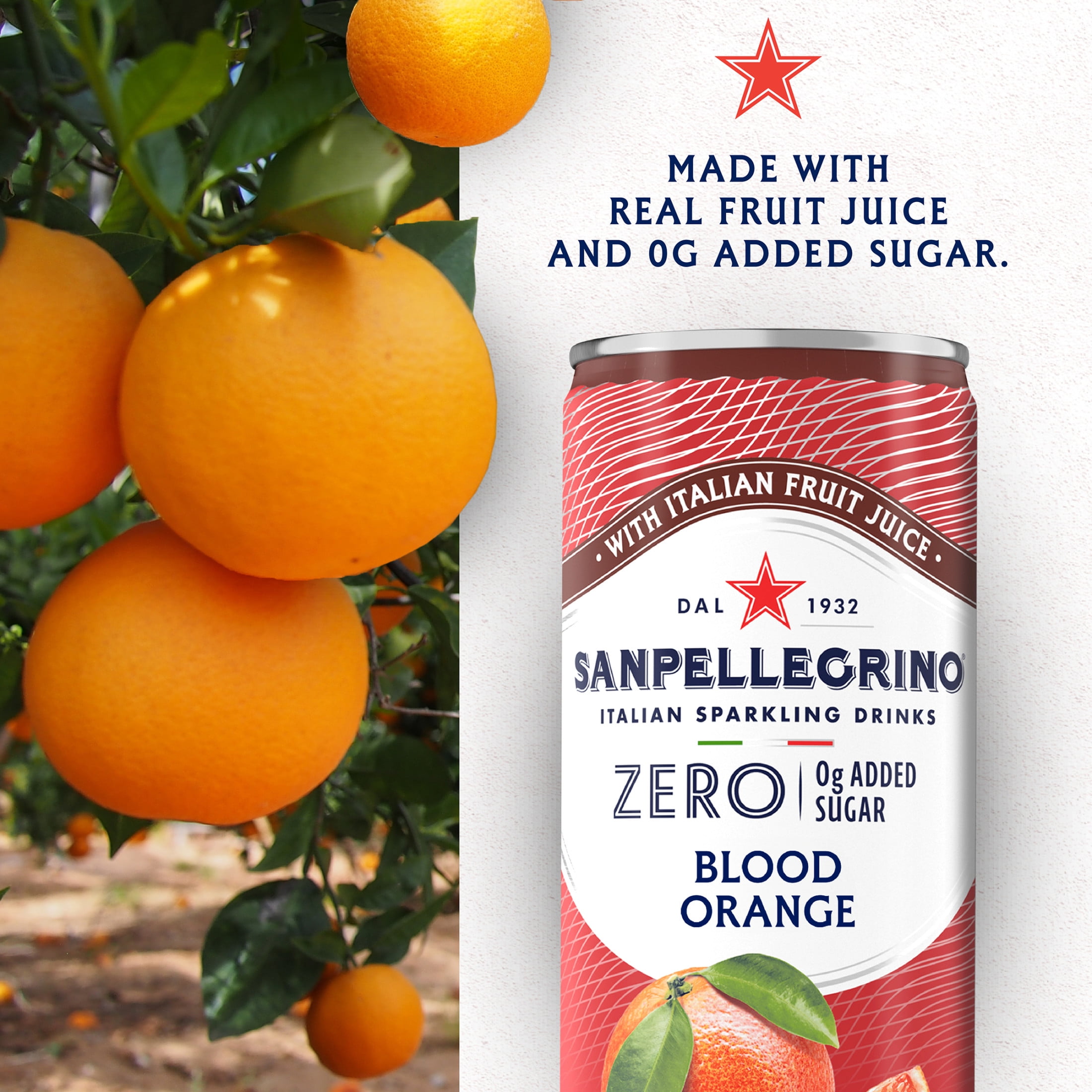 SanPellegrino Soda Italiana Sparkling Orange and Blood Orange Low Calorie Zero Added Sugar, 24 Pack Cans