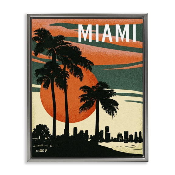 Stupell Industries Coastal Tropical Miami Palms Silhouette Gray Floating Frame Canvas Art, 17 x 21, by Ziwei Li