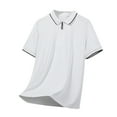 thumbnail image 2 of M-4X Plus Size Golf Shirts for Men with Zipper Collared Short Sleeve T-Shirts Casual Pullover Solid Stretchy Slim-Fit Workout Tees Tops, 2 of 3