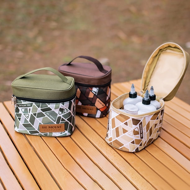 Juego de 7 Piezas para Condimentos Al Aire Libre: Bolsa Organizadora para Botellas de Especias de Camping con 3 Botellas de Líquido y 4 de Filtro, Embudo y Adhesivo. Portátil para Barbacoa, Senderism