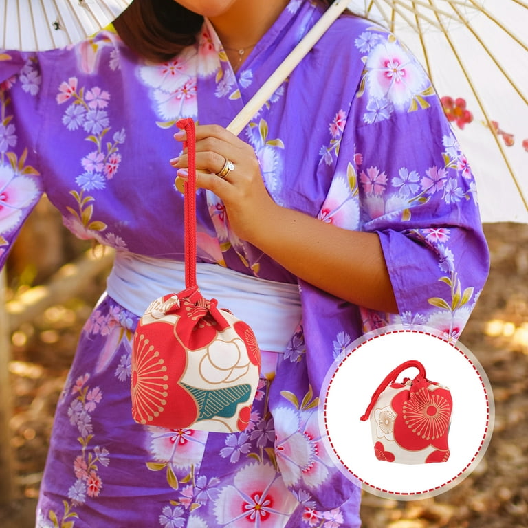 Homemaxs Japanese Style Drawstring Bag Japanese Kimono Purse Portable Phone Pouch, Women's, Size: 24X17CM