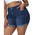 thumbnail image 3 of Gocolloa Womens Plus Size Jean Shorts Stretchy High Waisted Distressed Fold Hem Denim Shorts Bamboo Royal Blue 16W, 3 of 6