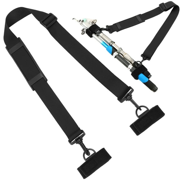 Yeacher Fishing Rod Strap Belt Adjustable Fishing Rod Pole Holder Shoulder Belt Carry Strap Sling Band with 2 Fixing Strap Fishing Rod Tackle