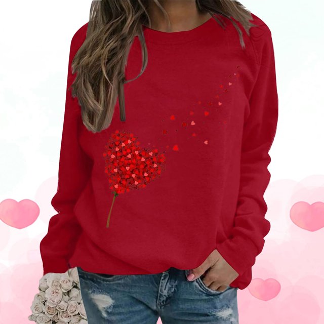Aboser Chandail à Cœurs de la Saint-Valentin pour Femmes, Chandails Mignons de la Saint-Valentin pour Femmes, Hauts à Manches Longues à Enfiler, Chandails Décontractés à Col Rond, Chandail de la Saint-Valentin