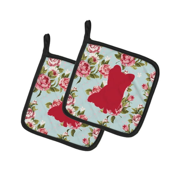 Caroline's Treasures Chihuahua Shabby Chic Blue Roses Pair of Pot Holders