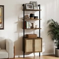 thumbnail image 6 of ARKANTOS 5 Tier Ladder Bookshelf with Rattan Cabinet, Wall Mounted Display Shelf, Classic Walnut, 6 of 8