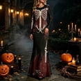 thumbnail image 2 of Xijirk Women Halloween Skeleton Rose Printed Maxi Dress Long Sleeve Crewneck Fitted Floor Length Outfit for Evening Party Themed Occasion,L, 2 of 4
