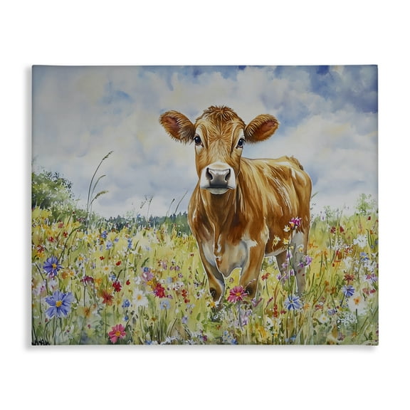 Stupell Industries Jersey Cow in Meadow Animals Painting Wrapped Canvas Canvas Art Print Wall Art, 20 x 16