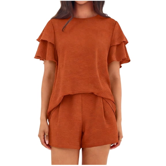 Fewfanhot Pajama Sets for Women 2 Piece Summer Ruffle Sleeve Lounge Matching Shorts Set Casual Beach Vacation Clothes