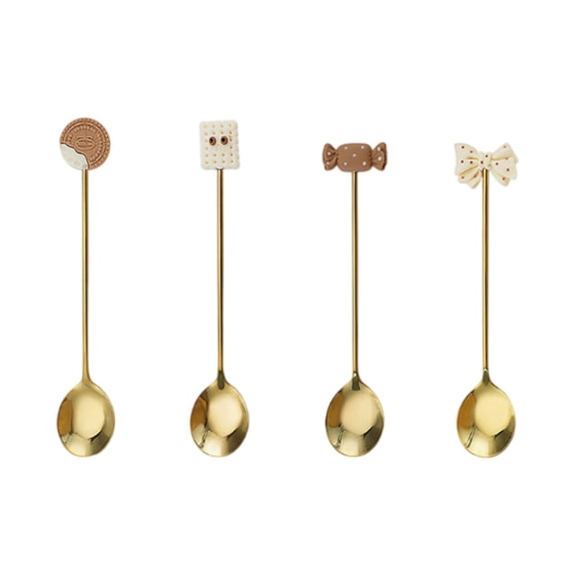 Tableware Meal Service Set Serveware Dinnerware Table Setting Dining Accessories Dining Essentials Stainless Tea Spoons with Cookie Candy Bowknot Topper Cute Dessert Spoon for Coffee Bar Home Kitchen
