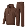 thumbnail image 3 of Sorvello Men's 2 Piece Hoodie Track Suits Wide Leg Sweatpants Sets Drop Shoulder, Ribbed Cuffs & Hem, Open-Bottom Pants, Solid Colors Wine L, 3 of 6