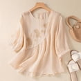 thumbnail image 2 of Business Casual Tops for Women 3/4 Sleeve Cotton Linen Shirts For 2025 Summer Retro Embroidered Tops Casual Trendy Vacation Blouse Cute Summer Tops1 PC, 2 of 4