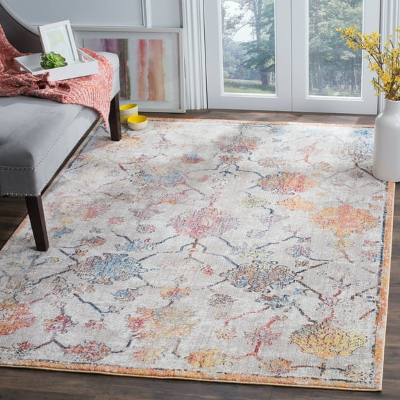 SAFAVIEH Bristol Clifton Abstract Polyester Area Rug, Gray/Orange, 5'1" x 7'6"