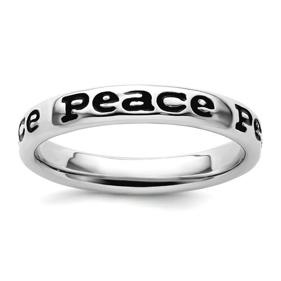 925 Sterling Silver Patterned Stackable Polished Enameled Peace Ring Size 9 Stackable Ring for Women