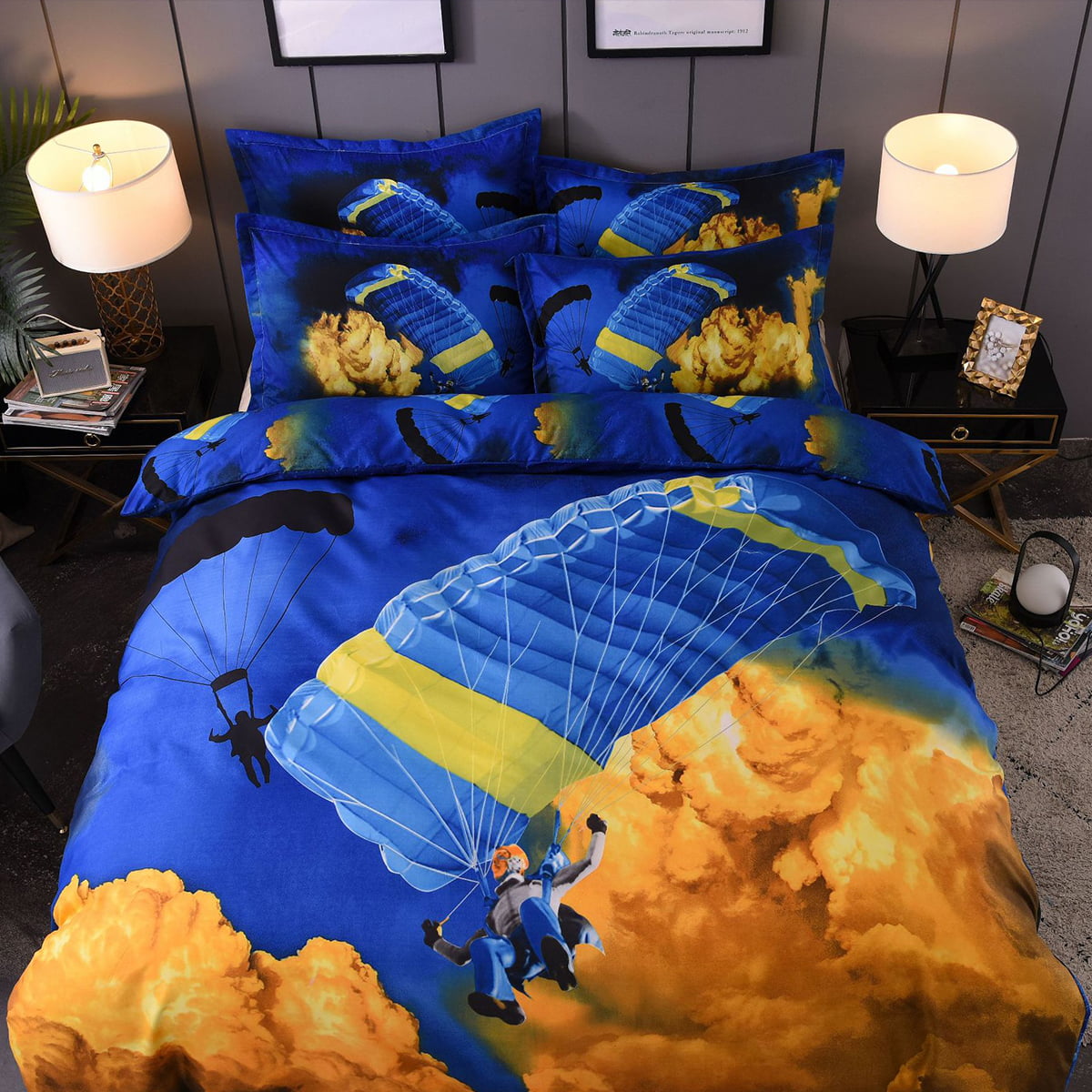2 3pcs Bedding Set Sports Skydiving, King Size Bed Sheets Duvet