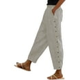 thumbnail image 2 of Women's Casual Pants Women'S Solid Color Striped Buttoned Cropped Trousers,Beige Women's Casual Pants L, 2 of 3