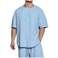 thumbnail image 1 of Birdeem Chemises pour Hommes Mode Homme Décontractée Couleur Unie Bouton Manches Courtes Col Rond Blouses, 1 of 1