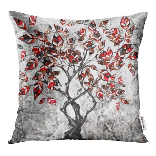 BOSDECO Peinture à l'Huile sur Arbre Intérieur Moderne Abstrait Rouge Noir et Blanc Taie d'Oreiller Housse de Coussin 16x16 Pouces