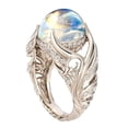 thumbnail image 2 of Women Faux Moonstone Rhinestone Inlaid Wing Finger Ring Wedding Jewelry Gift-US 6,White Gold, 2 of 5