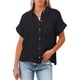 thumbnail image 5 of Minnieouse Blusa de manga corta para mujer, camisa de Color sólido, viaje, playa, vacaciones, compras, ropa femenina, Top de verano para novia Negro S 2piezas, 5 of 6