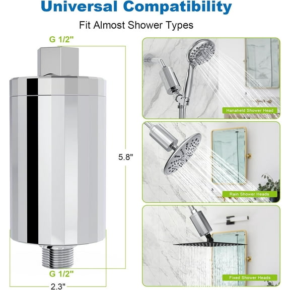 ALL METAL Shower Head Filter – KDF 55 Shower Filter Vitamin C E&A for Hard Water, High Pressure Universal Shower Water Filters to Remove Toxic Chemicals, Chlorine and Heavy Metals, Chrome