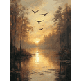 thumbnail image 1 of Qisvanset 12x16 Inch Sunset Lakeside Bird Canvas Wall Art, Peaceful Nature Landscape Living Room Wall Decor, 1 of 8