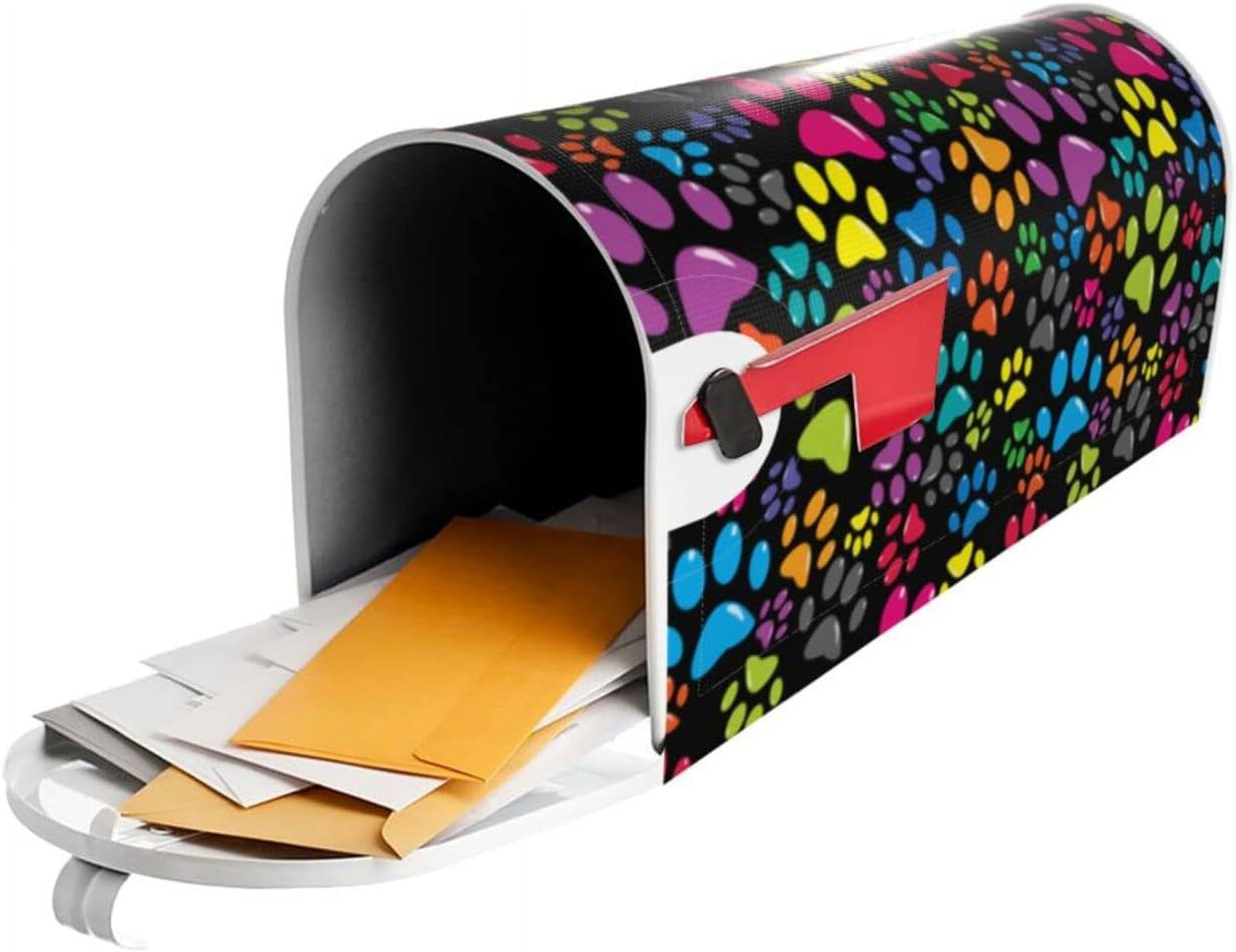 Colorful Dog Paw Print Mailbox Covers Magnetic Large Size,Mailbox Wraps Post Letter Box Outdoor Home Garden Yard Decor 25.5x21 in