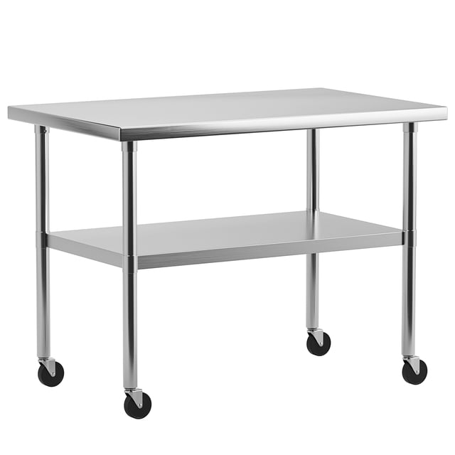 Table de Travail en Acier Inoxydable NSF Robuste pour Bureau – Tablette Inférieure Réglable, Surface Facile à Nettoyer, Bureau Utilitaire Commercial, 76x61 cm, Sans Roulettes, Sans Dossier