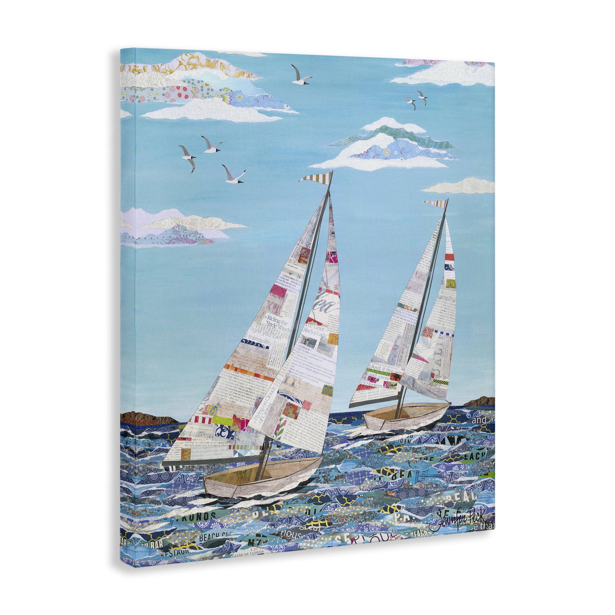 Stupell Industries Collaged Sailboat Pair Transportation Painting Gallery Wrapped Canvas Art Print Wall Art, 16 x 20
