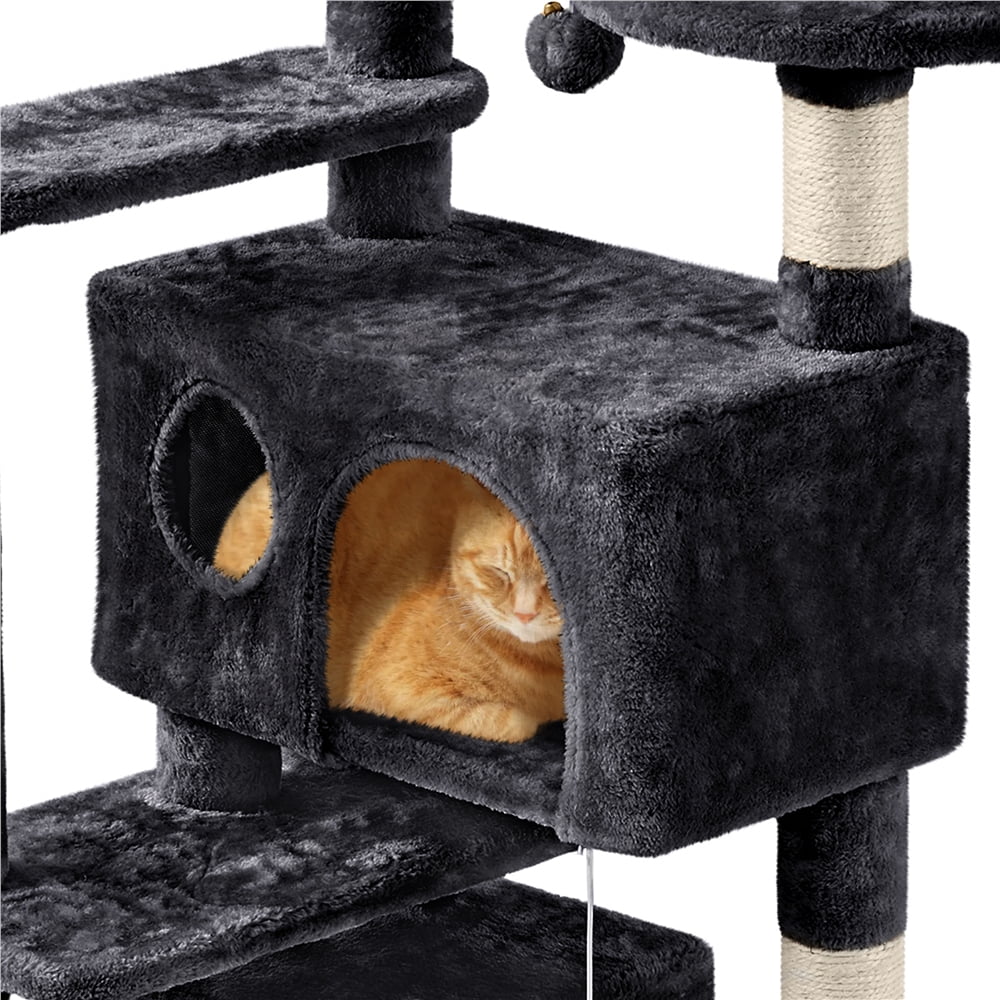 Alden Design 57"H Double Condo Cat Tree with Scratching Tower for Indoor Cats, Black