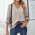 thumbnail image 2 of Mujeres Casual Moda Cómodo Jersey Manga Larga Con Cuello En V Blusas Soild Camiseta Pompotops FGAJ15298, 2 of 9