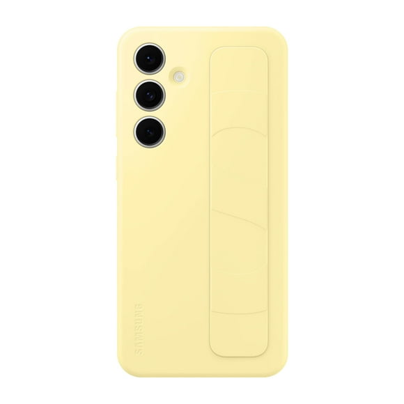 Funda de silicona para teléfono Samsung Galaxy S24 FE con agarre y soporte, color amarillo