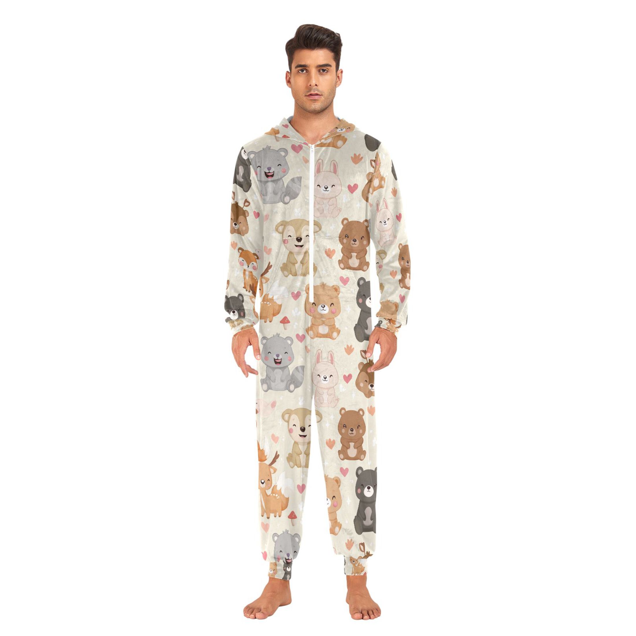 Adult Christmas Onesie Cute Animals Adult Zipper One-Piece Pajamas Unisex Pajamas with Pockets