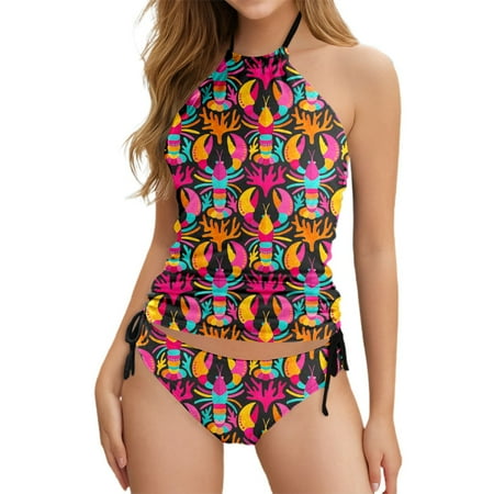 Womens Swimsuits 2 Piece Stylish Adjustable Casual Summer Printed Separates Bikinis Black Bathing Suits for Women XL
