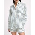 thumbnail image 3 of Rdhnmea Women 2 Piece Causal Outfits Striped Lapel Neck Long Sleeve Button Down Loose Shirt Tops Shorts with Pockets Lounge Set, 3 of 7