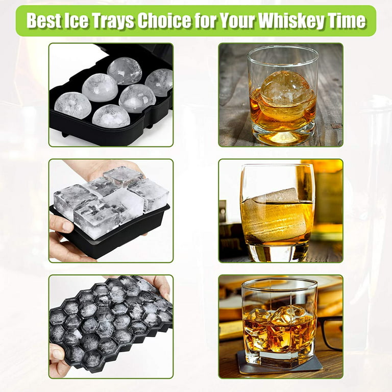 SKYCARPER Ice Cube Trays Silicone 3 Pack, Big Ice Ball Maker with Lid,Large Square Ice Cube Mold for Whiskey,Cocktail,Bourbon, Size: 3pc, Black